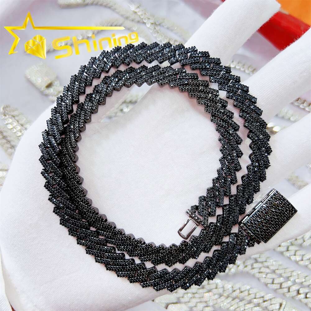 Best Price Hip Hop Necklace S925 Sterling Silver with Vvs Black Moissanite Diamond Iced Out Cuban Chain