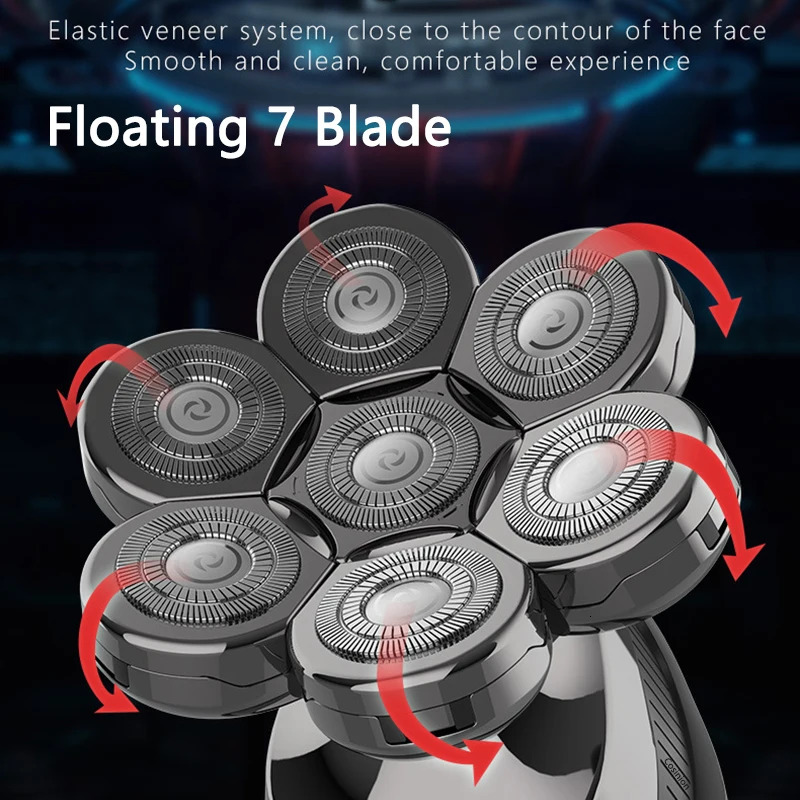 5 IN 1 4D Men's Rechargeable Bald Head Electric Shaver 7 Floating Cutter Beard Nose Ear Hair Trimmer Men Cleaning Brush 240110