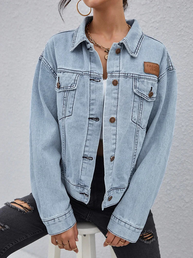 Benuynffy Turndown Collar Loose Denim Jacket Women Spring And Autumn Single Breasted Female Outwear Casual Jean Coats Jackets 2109