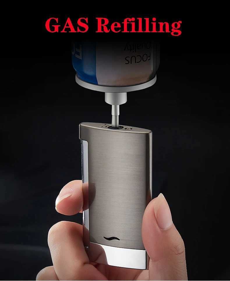 Metal Windproof Blue Flame Spray Gun Side Pressure Ignition Butane No Gas Cigar Jet Turbo Torch Cheap Lighter W260202