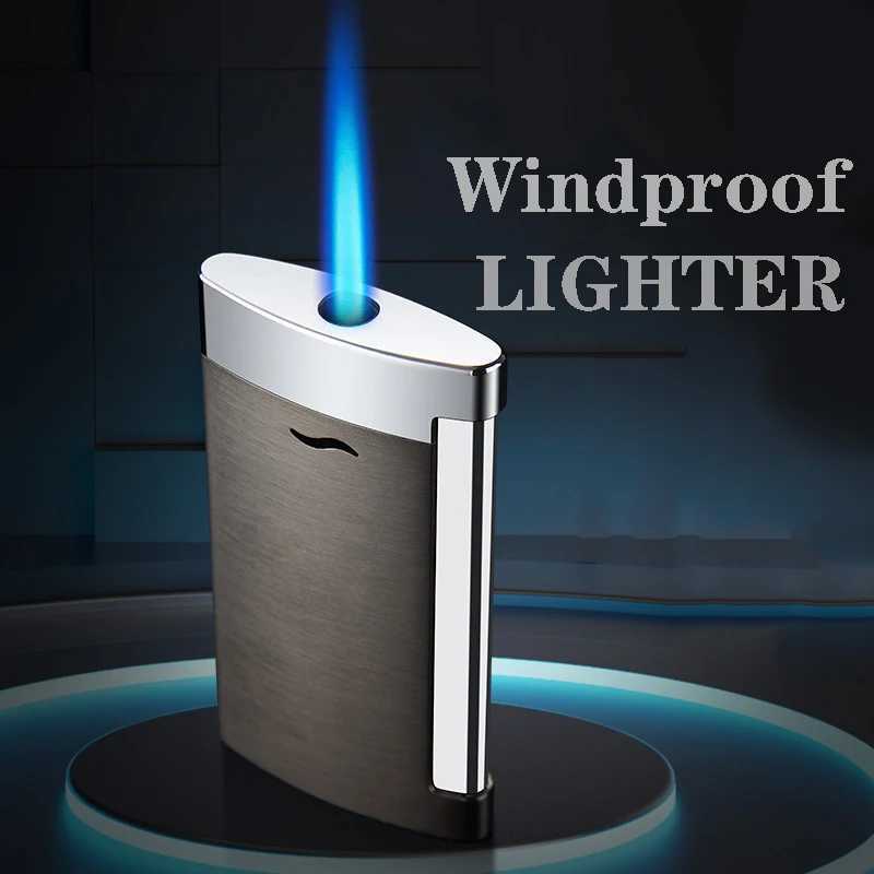 Metal Windproof Blue Flame Spray Gun Side Pressure Ignition Butane No Gas Cigar Jet Turbo Torch Cheap Lighter W260202
