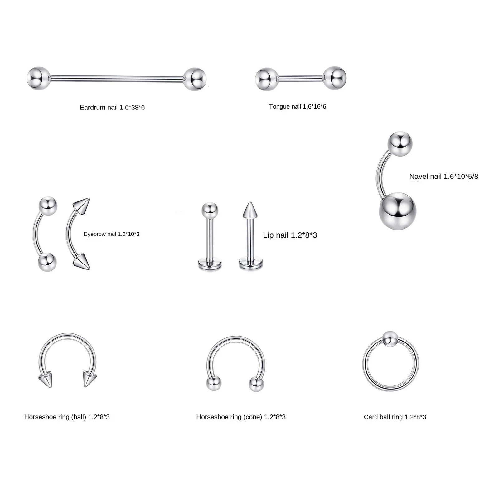 60 Pcs Body Piercings Jewelry Set Kit with Piercing Needles for Nose Septum Belly Button Lip Ear Tongue Cartilage Eyebrow 240109