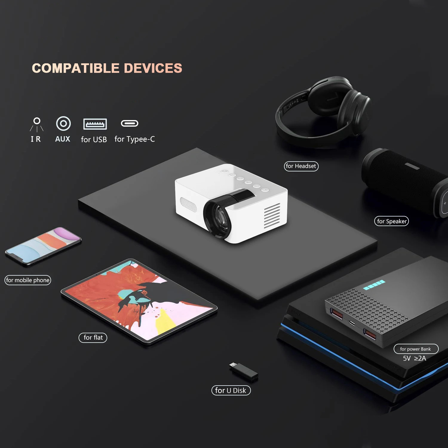 YT100 wireless mobile phone projector mini full HD Video portable outdoor indoor 240110