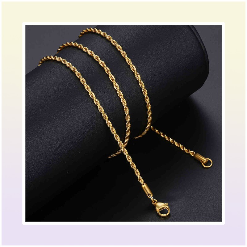 Gold Chain For Men Women Wheat Figaro Rope Cuban Link Chain Gold Filled Stainless Steel Necklaces Male Jewelry Gift Whole