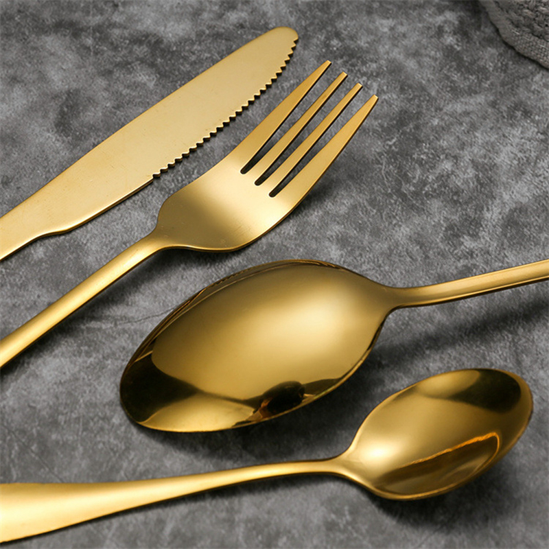 4Pcs/Set Gold Flatware Set Stainless Steel Silverware Cutlery Set Tableware Western Dinnerware Golden Fork Spoon Knife Steak Kitchen Utensil W0167