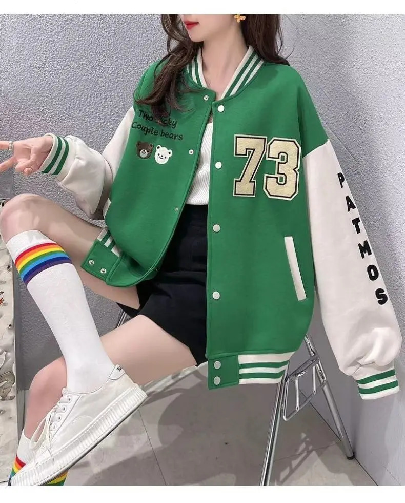 Autumn Winter Fashion Bomber Jackets for Women Streetwear Baseball Uniform Oversized Coat and Coats Loose Student 240110