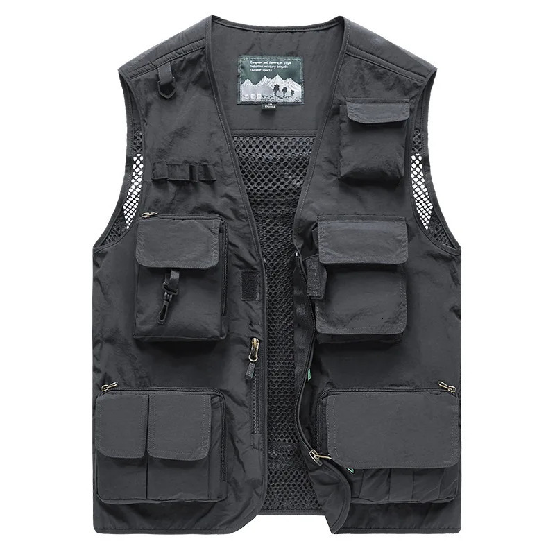 Multi Pockets Summer Mens US Tactical Hiking Fishing Vest Pographer Waistcoat Mesh Cargo Sleeveless Jacket Tool 6XL 240109