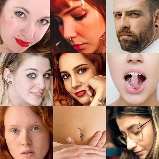 60 Pcs Body Piercings Jewelry Set Kit with Piercing Needles for Nose Septum Belly Button Lip Ear Tongue Cartilage Eyebrow 240109