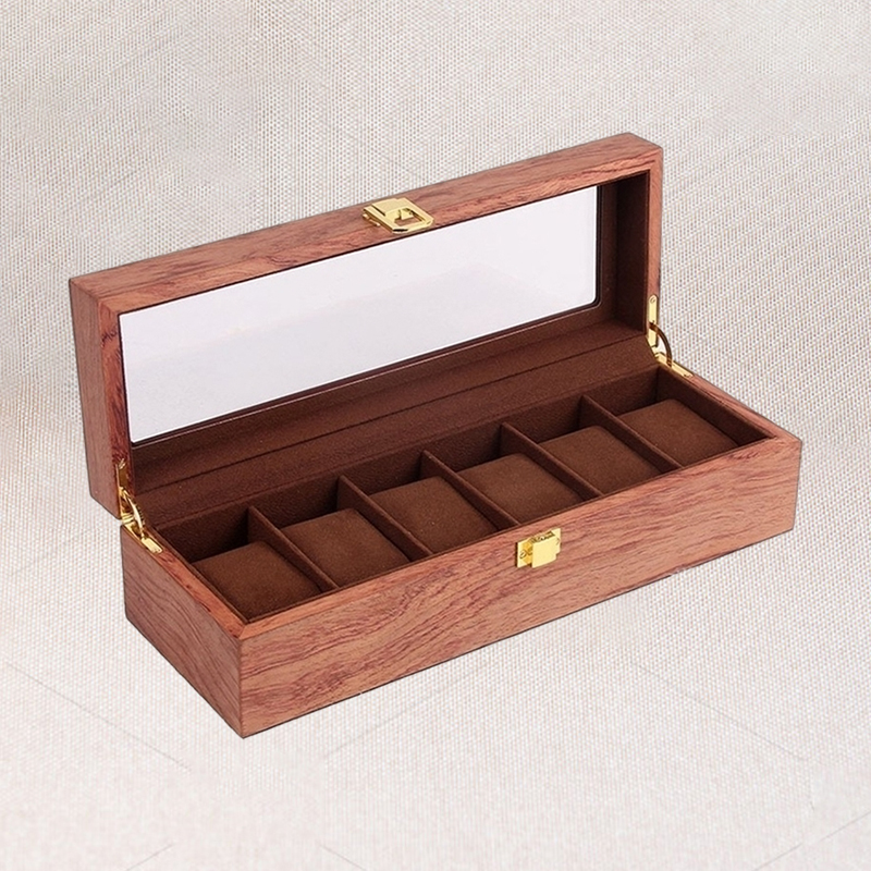 Wooden Watch Box Case Organizer Display for Men Women 6 Slots Wood with Clear Glass Top Vintage Style 2204299351684