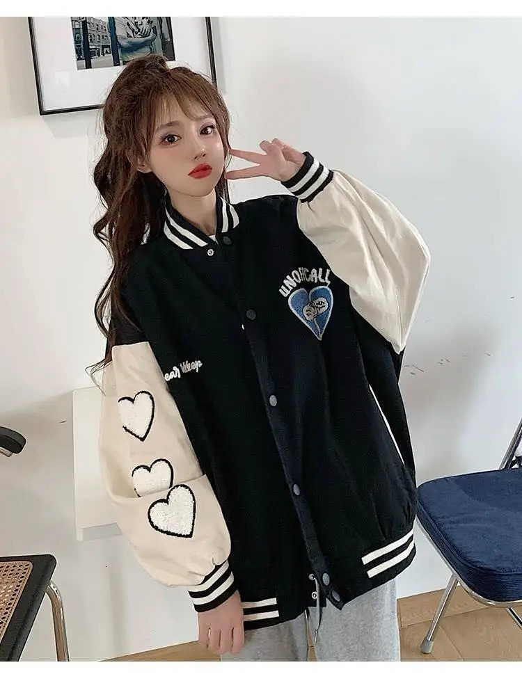 Autumn Winter Fashion Bomber Jackets for Women Streetwear Baseball Uniform Oversized Coat and Coats Loose Student 240110