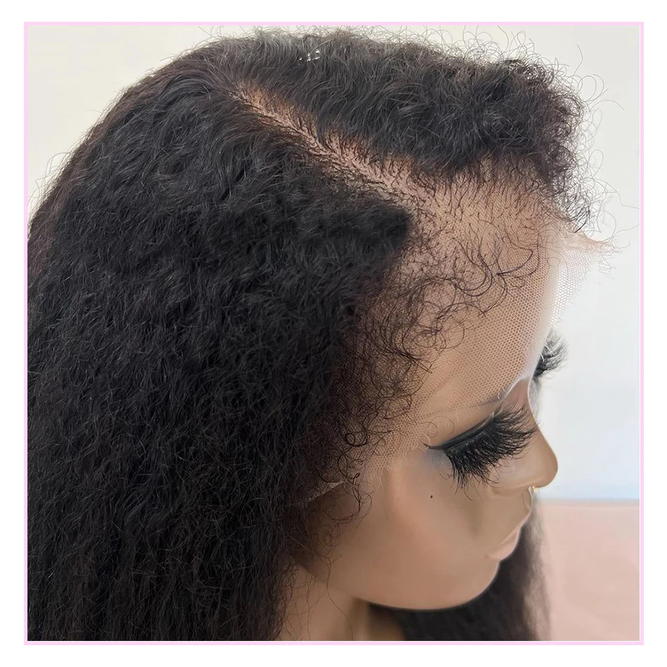 Kinky Straight Human Hair Wigs 4C Kinky Curly Edges 360 HD Lace Frontal Wig Glueless 30 Inch Yaki Straight Lace Front Wig