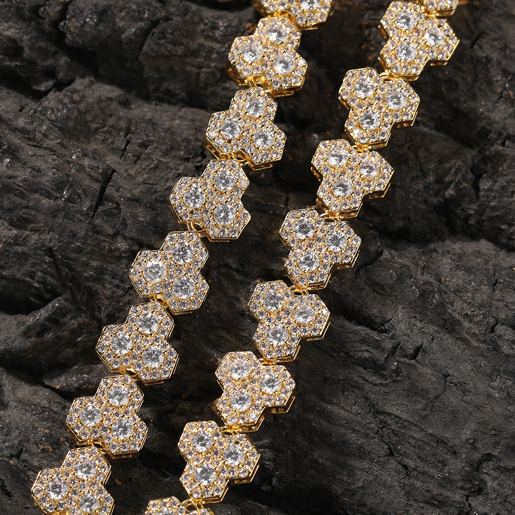 Men's 10mm Hip Hop Tennis Chain Necklace with Honeycomb Design - 18K Gold-Plated & 5A Grade Cubic Zirconia Stones