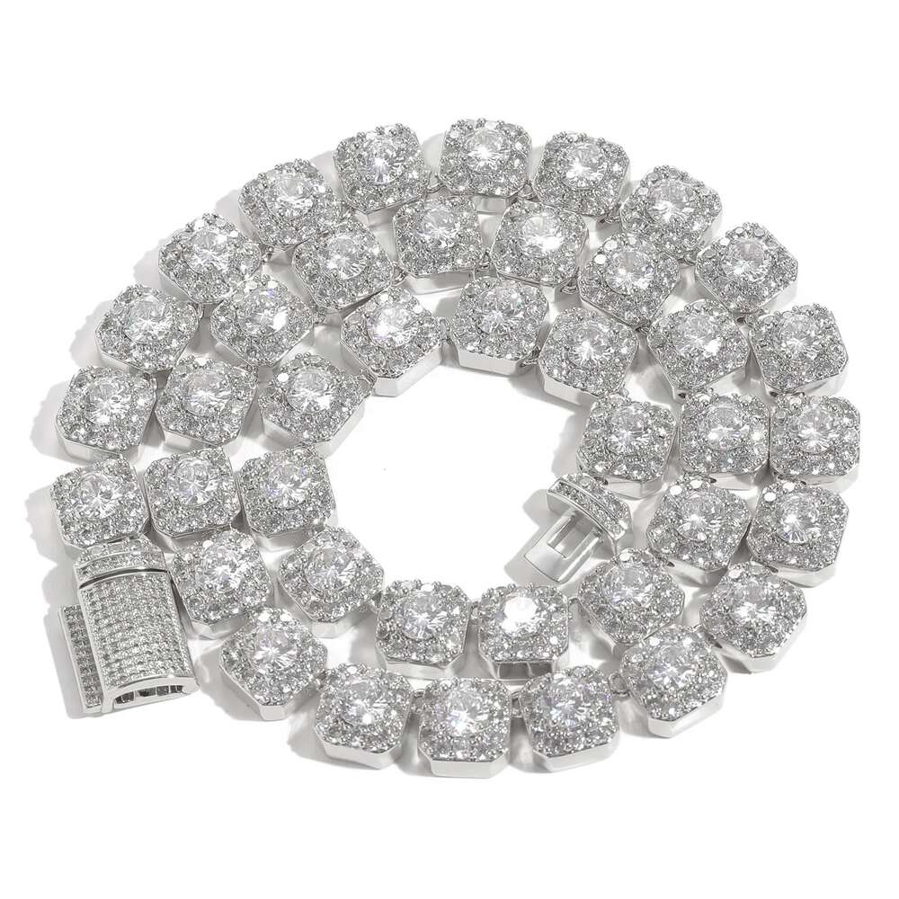 Hip Hop Iced Out Square Moissanite Diamond Tennis Cuban Link Chain Jewelry Gold Plated Bling Tennis Necklace for Women Men