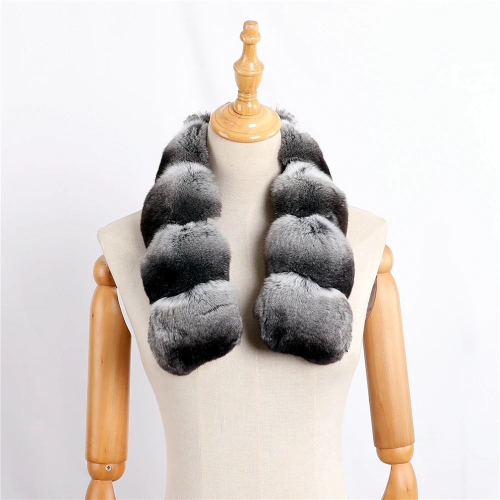 Unisex 100% Real Chinchilla Fur Scarf Scarves Lady Wraps Scarfs Natural Color Extrmely Soft Clips Neck Warmer Neckcheif 240110
