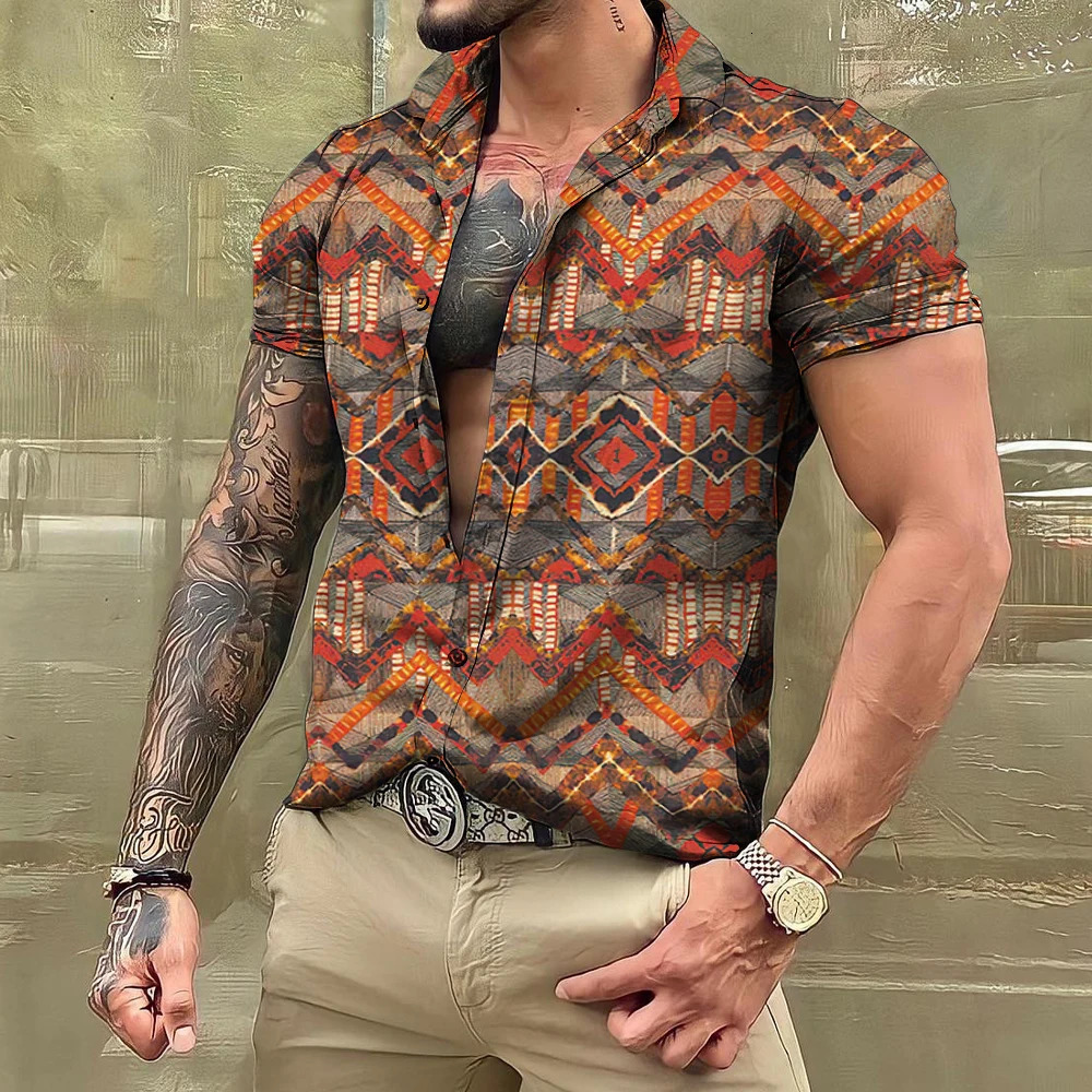 Hawaiian Shirt Vintage Oversized Men's Clothing Ethnic Style Printed Shirts Casual Streetwear Short Sleeve Tops Mens Loose Dazn 240109