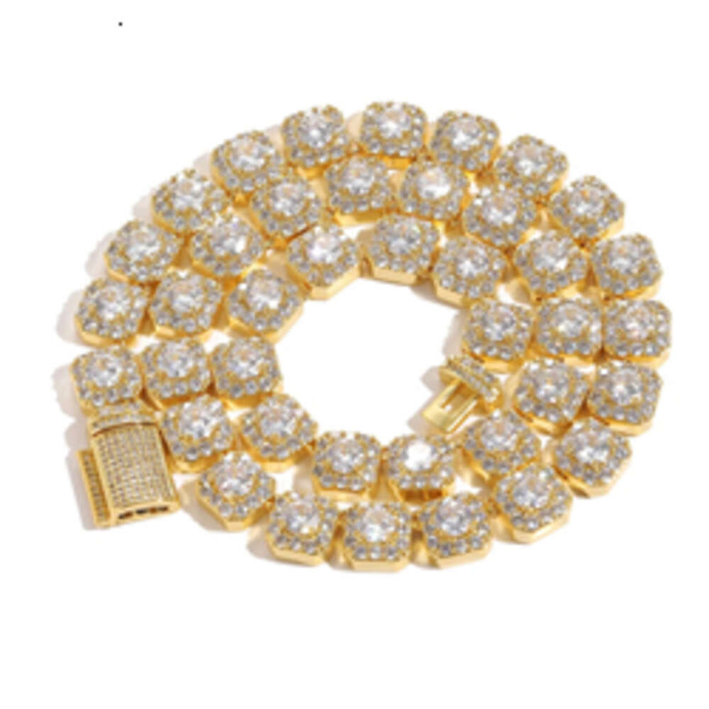 Hip Hop Iced Out Square Moissanite Diamond Tennis Cuban Link Chain Jewelry Gold Plated Bling Tennis Necklace for Women Men
