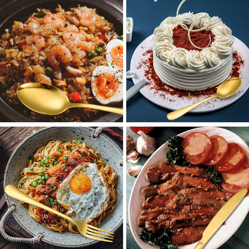 4Pcs/Set Gold Flatware Set Stainless Steel Silverware Cutlery Set Tableware Western Dinnerware Golden Fork Spoon Knife Steak Kitchen Utensil W0167