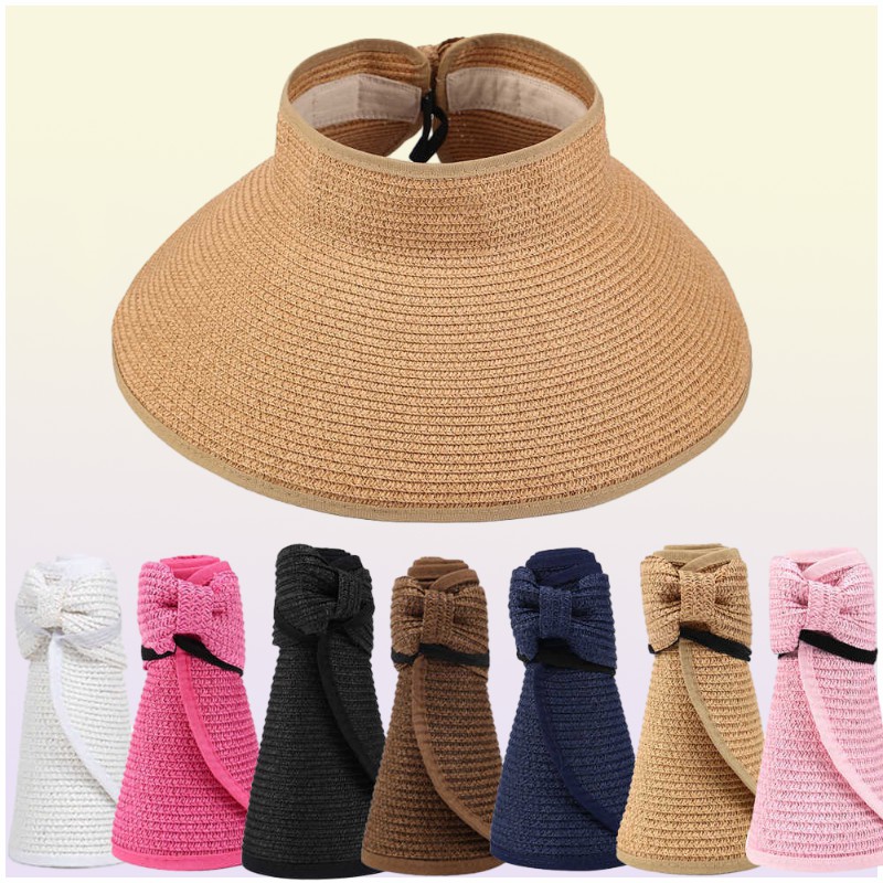 New Women Summer Visors Hat Foldable Sun Hat Wide Large Brim Beach Hats Straw Hat chapeau femme Beach UV Protection Caps