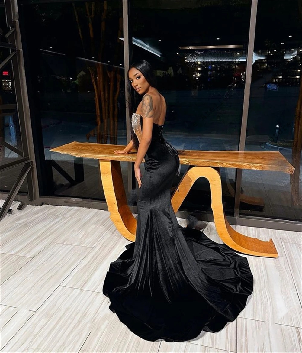 Veet Red Long Prom Dresses For Black Girls Mermaid Birthday Party Dress Strapless Homecoming Gowns