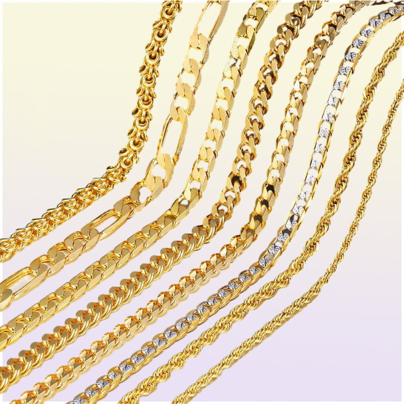 Gold Chain For Men Women Wheat Figaro Rope Cuban Link Chain Gold Filled Stainless Steel Necklaces Male Jewelry Gift Whole