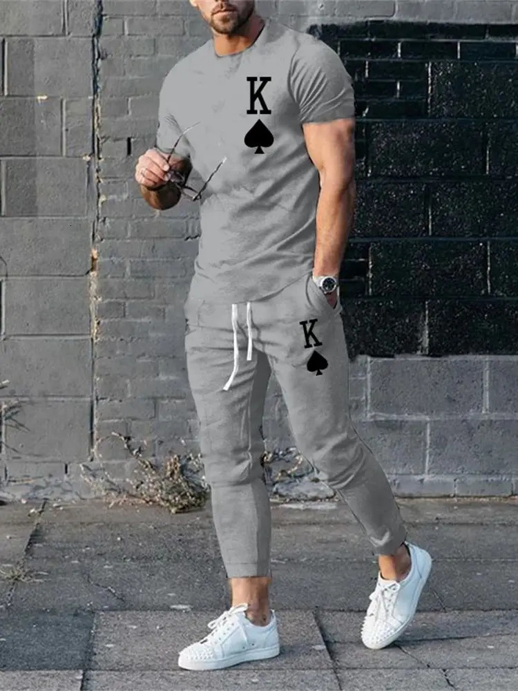 Men's Trousers Tracksuit 2 Piece Set Fashion Sportswear Summer Streetwear Short Sleeve T ShirtLong Pants Male Clothing 240110