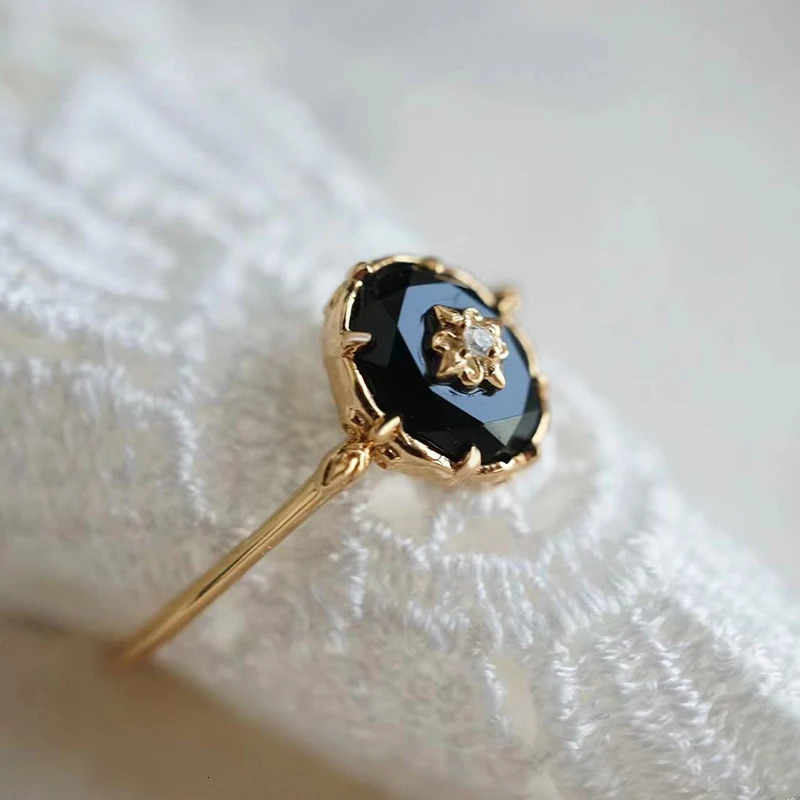 LAMOON Natural Black Agate Ring For Women Gemstone Ring 925 Sterling Silver Gold Vermeil Fine Jewelry Vintage Elegant Bijou 240109