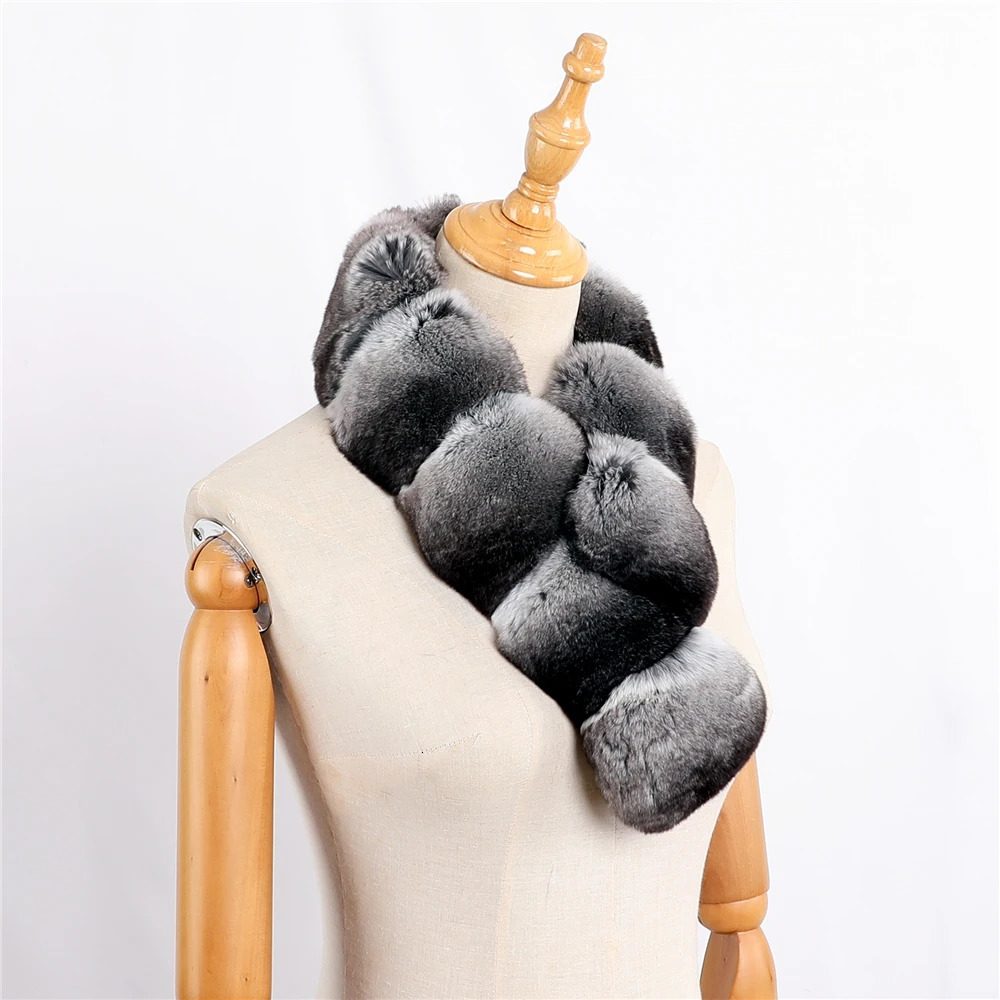 Unisex 100% Real Chinchilla Fur Scarf Scarves Lady Wraps Scarfs Natural Color Extrmely Soft Clips Neck Warmer Neckcheif 240110