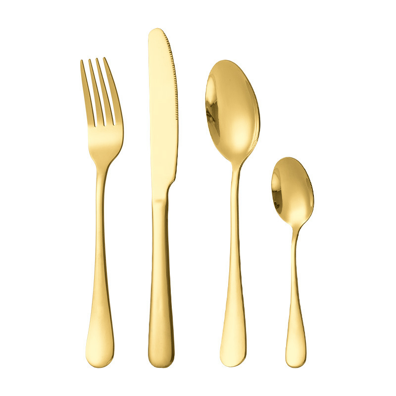 4Pcs/Set Gold Flatware Set Stainless Steel Silverware Cutlery Set Tableware Western Dinnerware Golden Fork Spoon Knife Steak Kitchen Utensil W0167