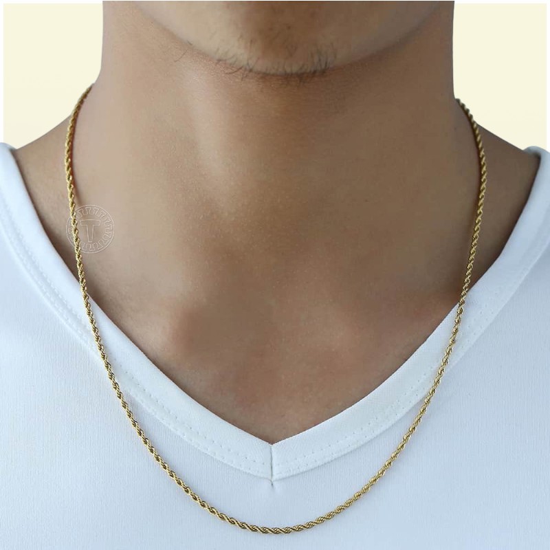 Gold Chain For Men Women Wheat Figaro Rope Cuban Link Chain Gold Filled Stainless Steel Necklaces Male Jewelry Gift Whole