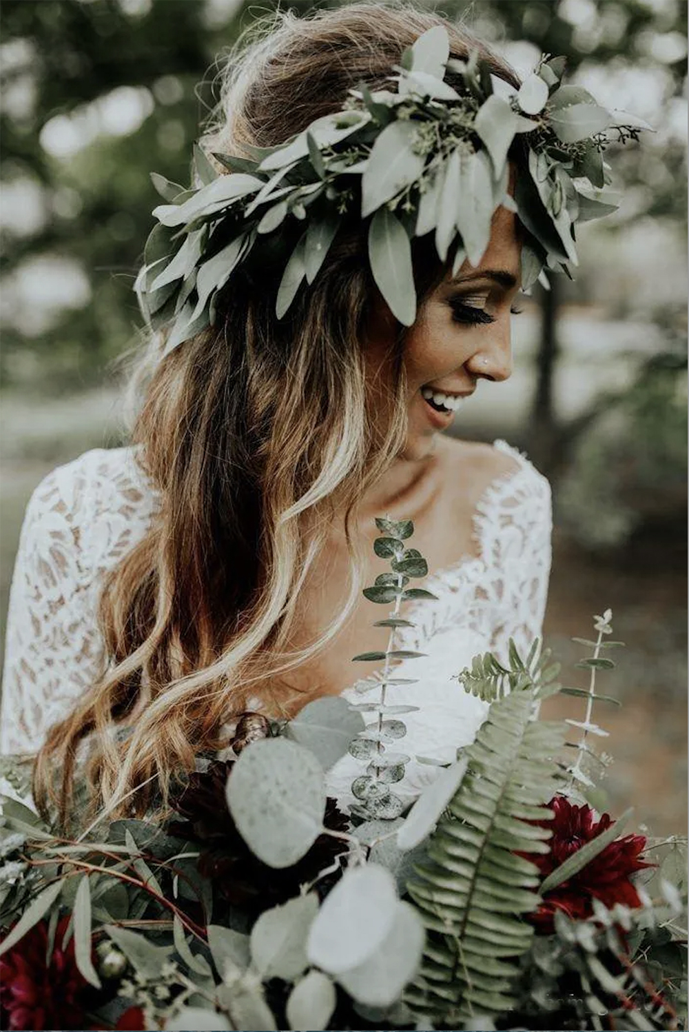 Beautiful Long Sleeve A-Line Two Pieces Beach Country Wedding Gowns Chiffon Ruffles Lace Top Boho Custom Made Bohemian Bridal Gown 0431