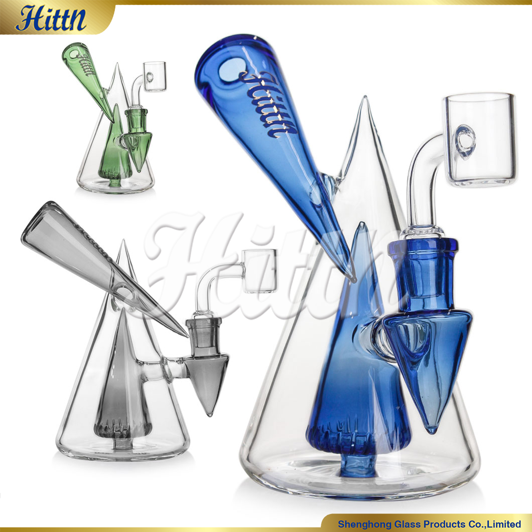 Hittn Bong Dab Oil Rig Bubbler 6 Inches Pyramid Perc Double Beaker Base Heady Glass Smoking Water Pipe with 14mm Quartz Banger