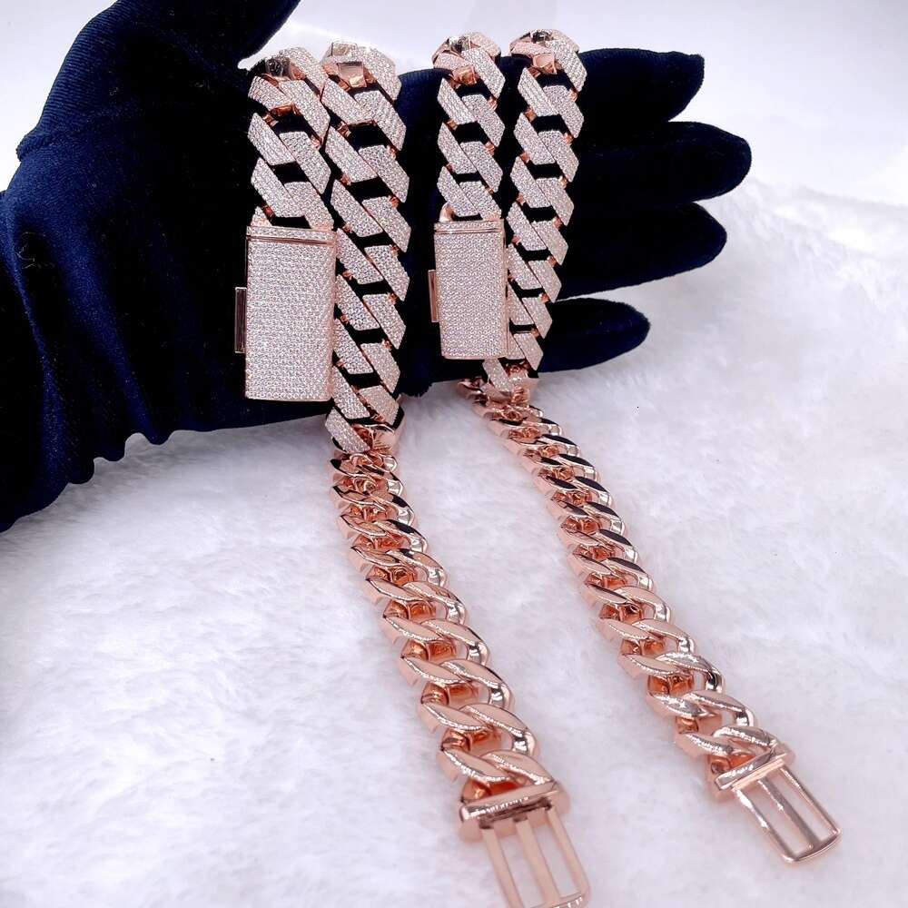 15mm 18mm Width 4row Moissanite Diamond 925 Silver Iced Out Cuban Link Chain Iced Out Initial Necklace Cuban Link Chain