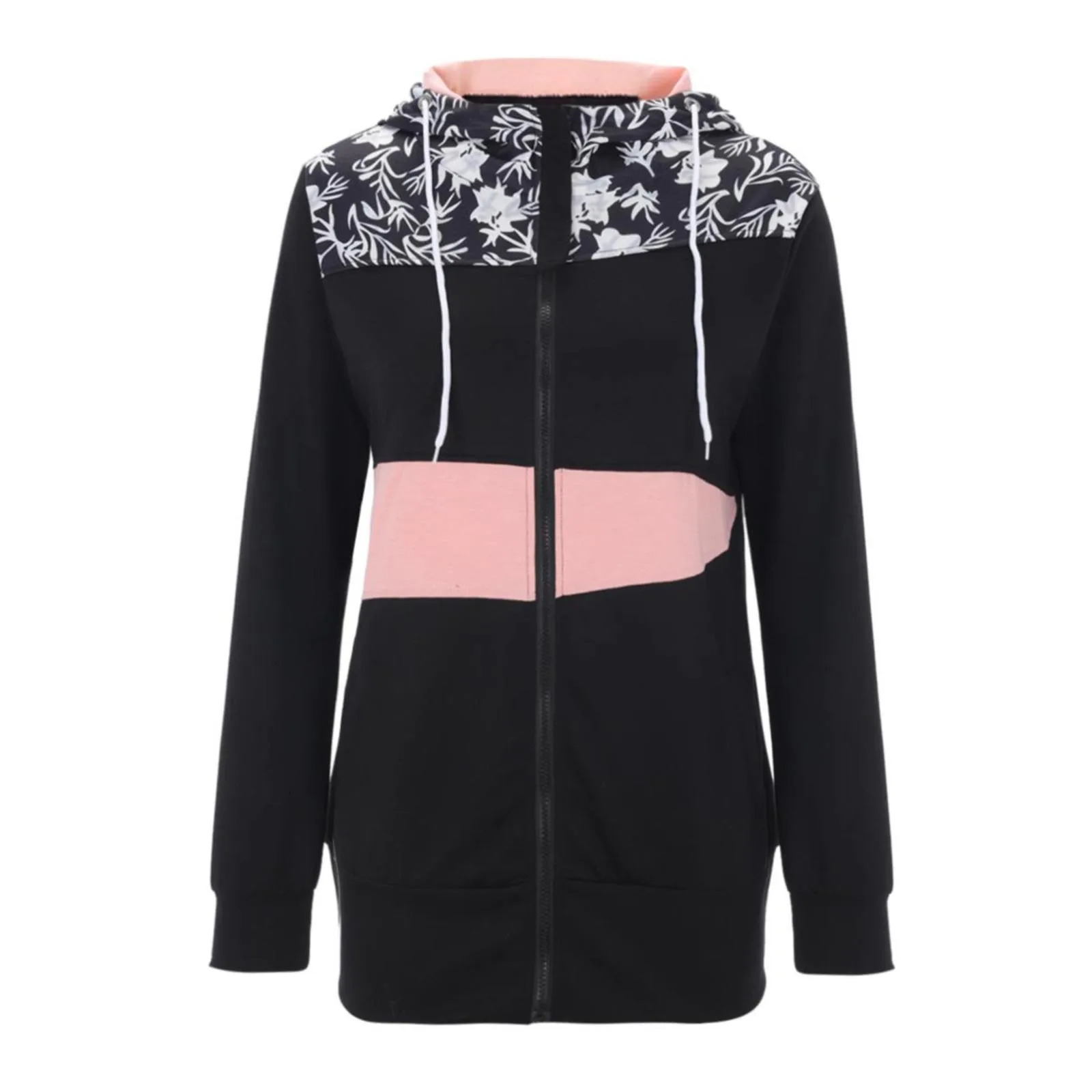 Plus Size Winter Women Jacket Long Sleeve Zipper Hooded Coats Parkas Streetwear Drawstring Pockets Outwear Jackets Chaquetas 240110