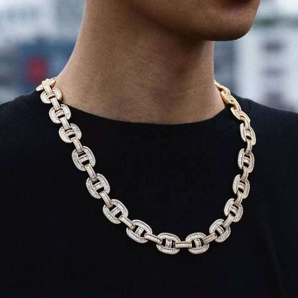 Custom Made New Design Luxury Style Jewelry 925 Sterling Silver Vvs Baguette Moissanite Diamond Men Mariner Link Chain Necklace