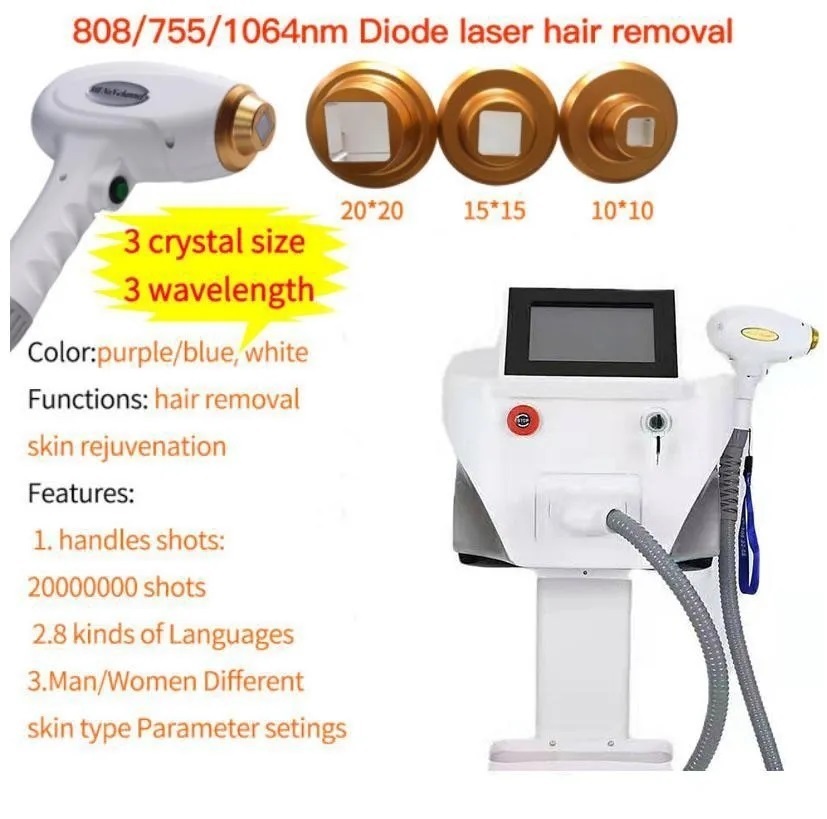 2024 Triple Wavelength Diode Laser Hair Removal Machine - ICE Cooling System with 755nm, 808nm, 1064nm for Professional Painless Epilation, Body & Fac