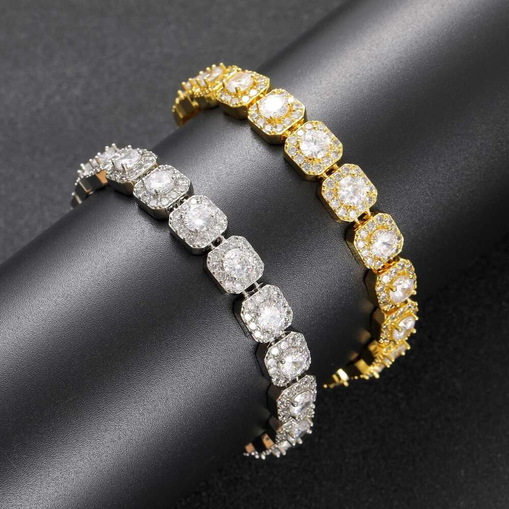 Hip Hop Iced Out Square Moissanite Diamond Tennis Cuban Link Chain Jewelry Gold Plated Bling Tennis Necklace for Women Men