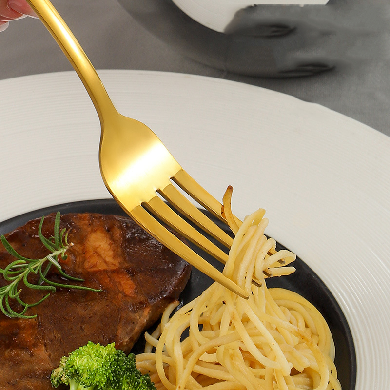 4Pcs/Set Gold Flatware Set Stainless Steel Silverware Cutlery Set Tableware Western Dinnerware Golden Fork Spoon Knife Steak Kitchen Utensil W0167