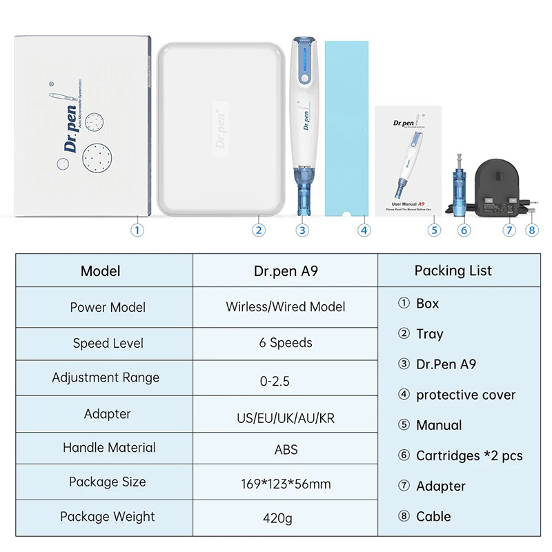 Ultima A9 Wireless Dr.pen Auto Microneedling System MTS Stamp Cartridges Roller System Facial Dermapen Skin Care Derma Dr Pen Meso Therapy Needles Bea