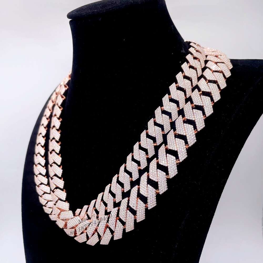 15mm 18mm Width 4row Moissanite Diamond 925 Silver Iced Out Cuban Link Chain Iced Out Initial Necklace Cuban Link Chain