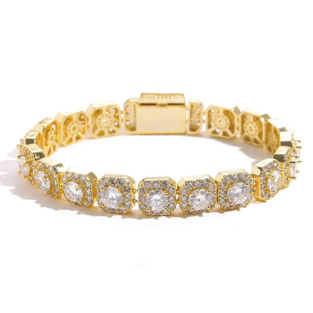 Hip Hop Iced Out Square Moissanite Diamond Tennis Cuban Link Chain Jewelry Gold Plated Bling Tennis Necklace for Women Men