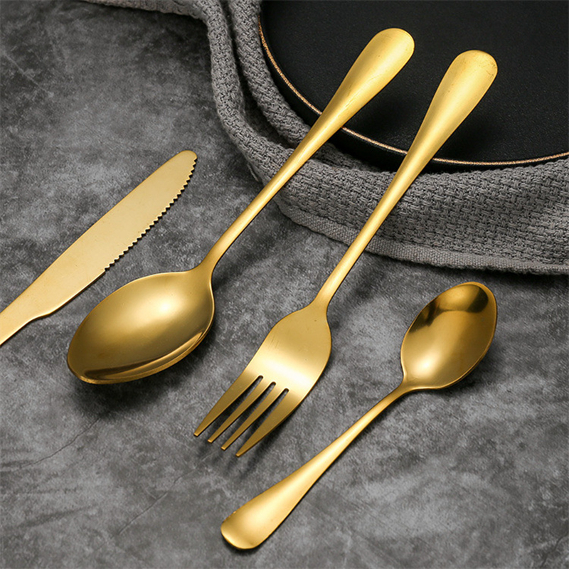 4Pcs/Set Gold Flatware Set Stainless Steel Silverware Cutlery Set Tableware Western Dinnerware Golden Fork Spoon Knife Steak Kitchen Utensil W0167