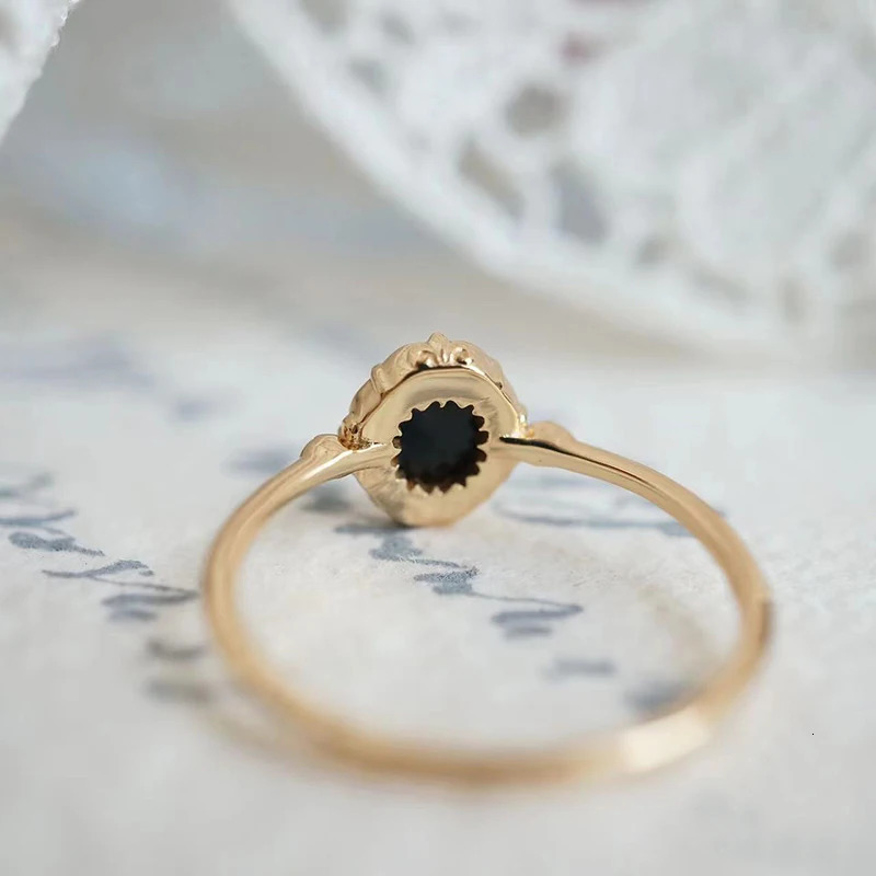 LAMOON Natural Black Agate Ring For Women Gemstone Ring 925 Sterling Silver Gold Vermeil Fine Jewelry Vintage Elegant Bijou 240109