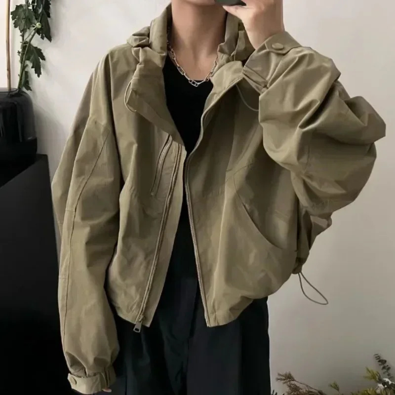 Deeptown Korean Style Windbreaker Crop Jacket Women Kpop Hooded Zipup Vintage Streetwear Short Jackets Chic Autumn Outwear 240110