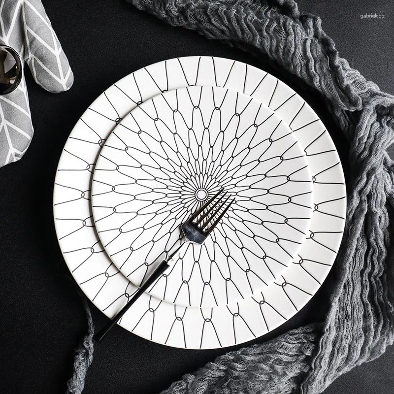 Plates Nordic Tableware Geometric Patterns 8/10 Inch Ceramic Dinner Plate Dish Porcelain Dessert Dinnerware Cake Patterned steak plate and pasta plate
