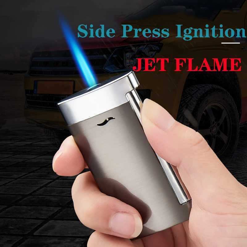 Metal Windproof Blue Flame Spray Gun Side Pressure Ignition Butane No Gas Cigar Jet Turbo Torch Cheap Lighter W260202