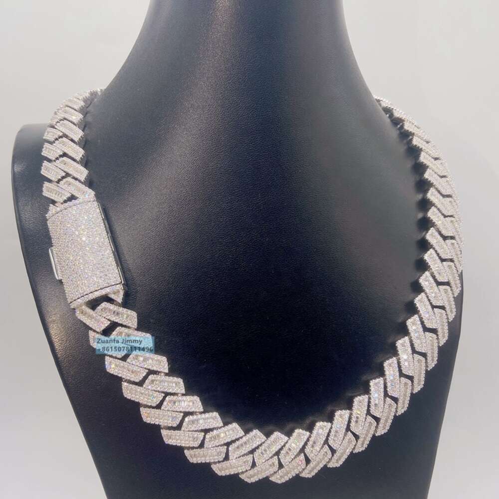 Buss Down 18mm Heavier Big Guy Cuban Jewelry Solid Silver Vvs1 Baguette Moissanite Miami Cuban Chain