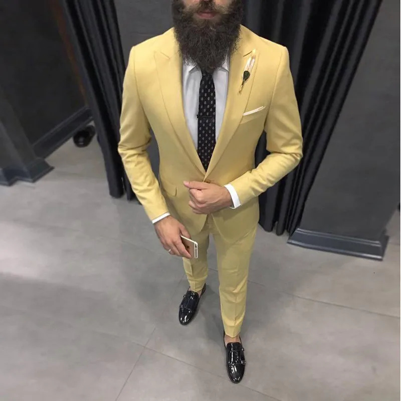 Latest Yellow Men Suits for Wedding Slim Fit Groom Tuxedo Dinner Christmas Suits Man Wear 2 Piece Blazer Pants 240110