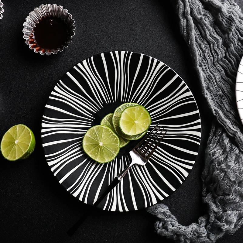 Plates Nordic Tableware Geometric Patterns 8/10 Inch Ceramic Dinner Plate Dish Porcelain Dessert Dinnerware Cake Patterned steak plate and pasta plate