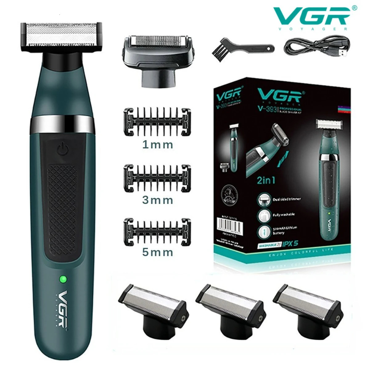 VGR Beard Shaver Professional Beard Razors Waterproof Hair Cutting Machine Dual-Sided Blades Shaving Machine for Men V-393 240110