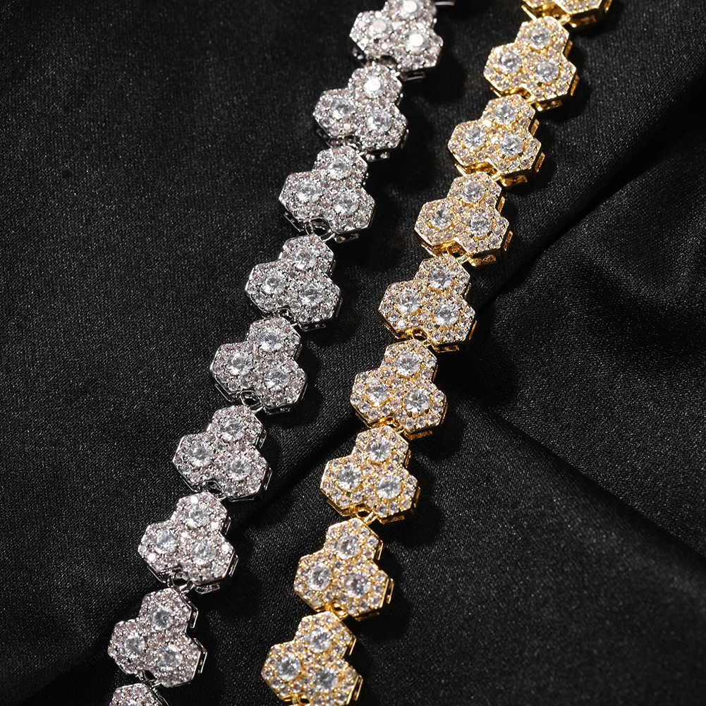 Men's 10mm Hip Hop Tennis Chain Necklace with Honeycomb Design - 18K Gold-Plated & 5A Grade Cubic Zirconia Stones